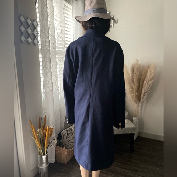 Navy Blue Midi Pea Coat XL - Picture 4 of 6